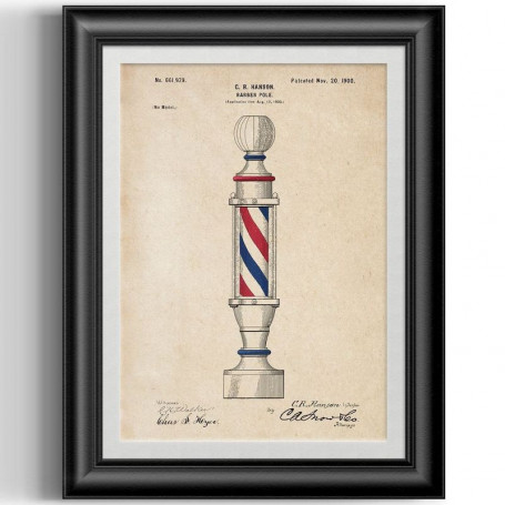 Affiche Style Vintage Brevet d'un "Barber Pole" pour Barbershop